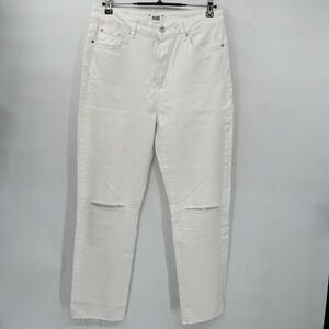 Paige High Rise Straight Leg Jeans‎ Distressed White Denim Size 31